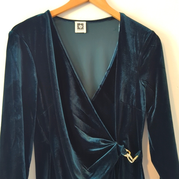 NWOT Klein Stretch Velvet  Dress Emerald Forest Green Long Sleeve 10 - Picture 2 of 9